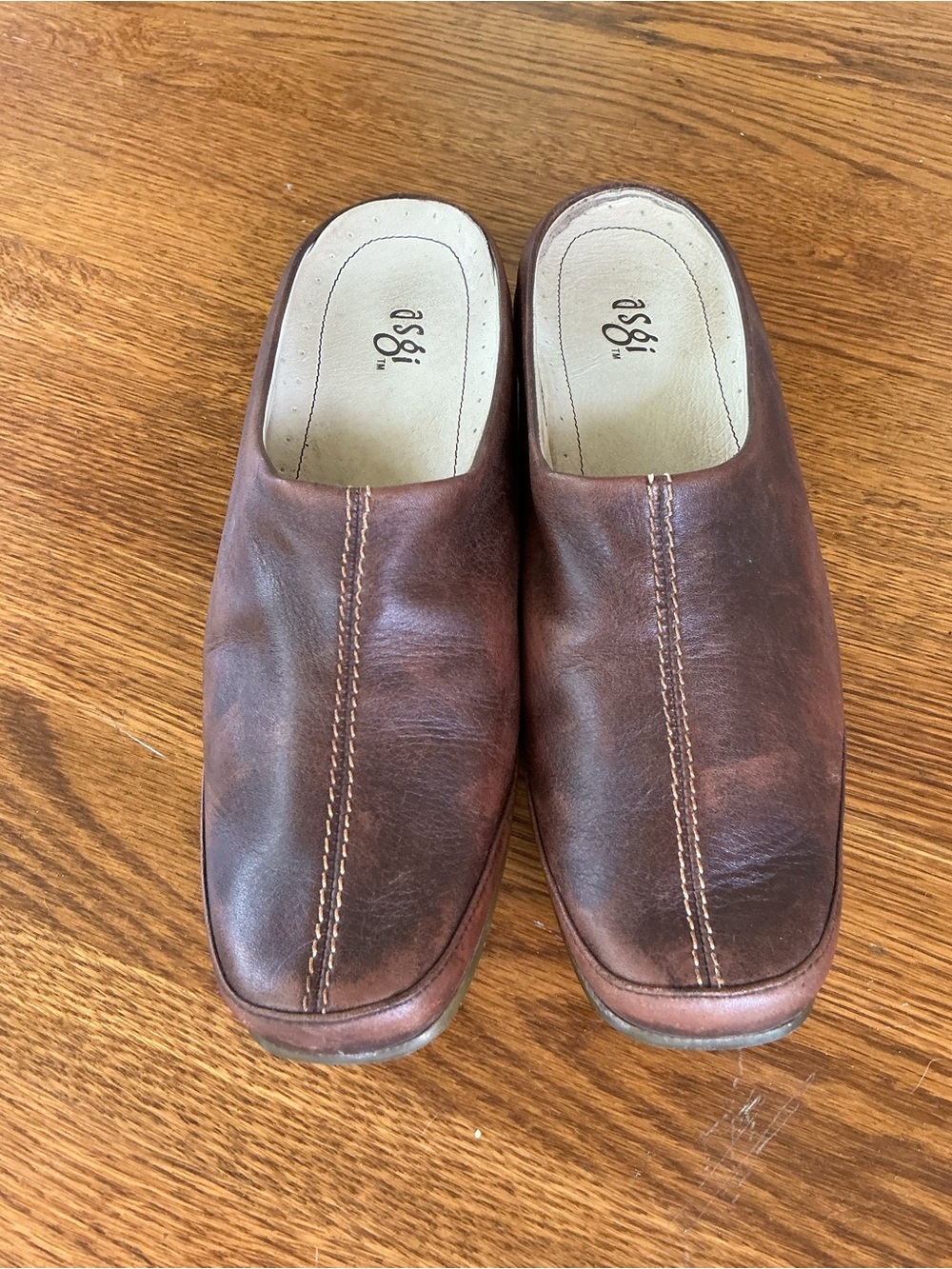 Asgi Brown Leather Slip-On Mules sz 8